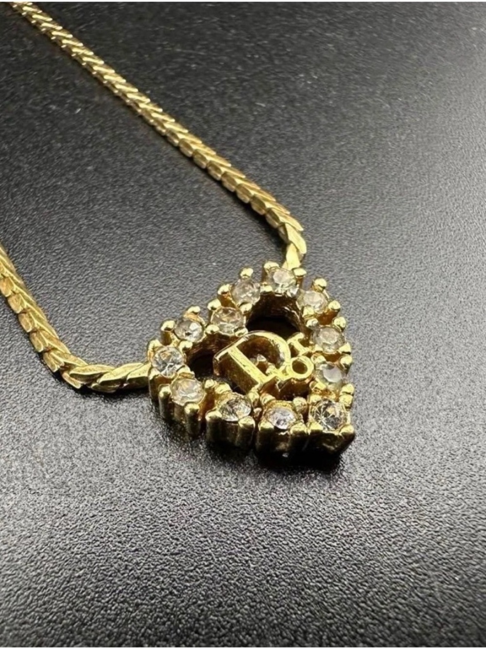 Christian Dior Gold Plated Heart Pendant Necklace with Clear Crystals - Picture 8 of 15